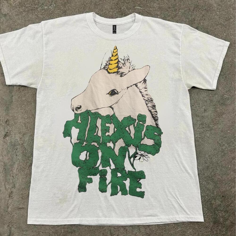 White And Green Alexis On Fire Unicorn Tee 1